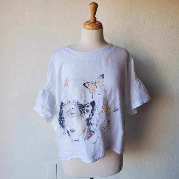 Viola Tops Viola Made Italy White Summer Linen Top